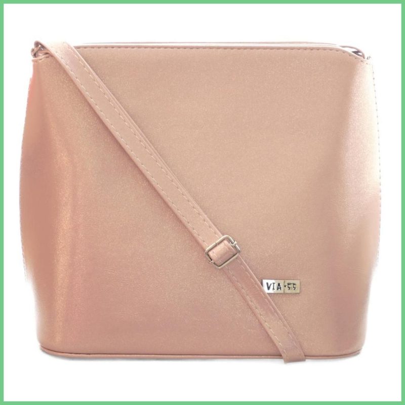 VIA55 elegáns női kis keresztpántos táska merev fazonban, rostbőr, rózsaszín taskatar.hu a