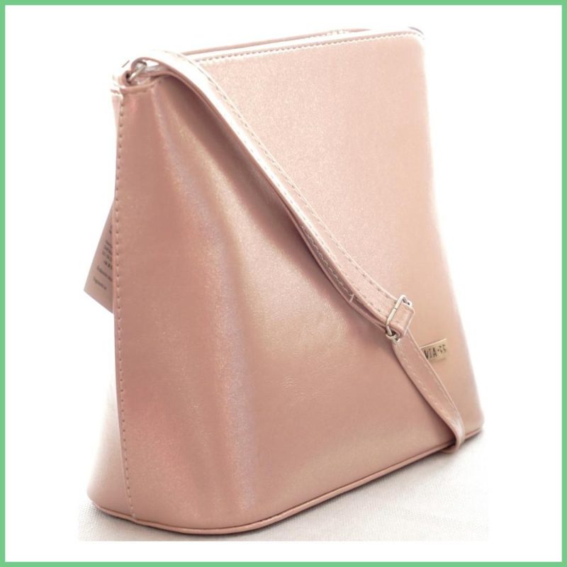 VIA55 elegáns női kis keresztpántos táska merev fazonban, rostbőr, rózsaszín taskatar-hu b
