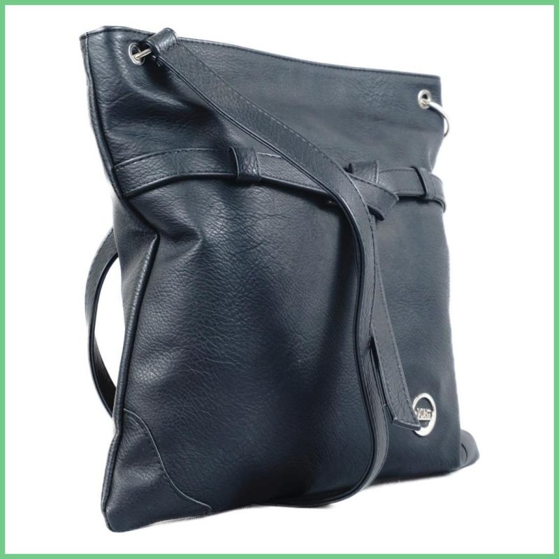 VIA55 női keresztpántos táska díszcsomóval, rostbőr, fekete taskatar-hu b