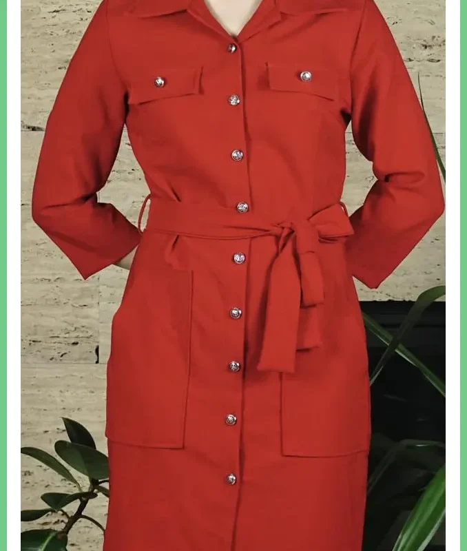 Női elegáns gombos ruha, piros taskatar-hu 1