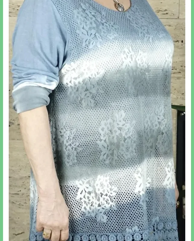 Női hosszított felső, csipkés, kék taskatar-hu 2