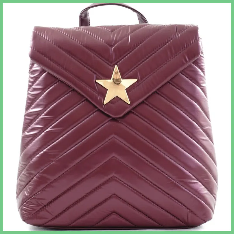 Női hátitáska csillaggal és V varrott mintával, vízhatlan, vörös taskatar.hu 1