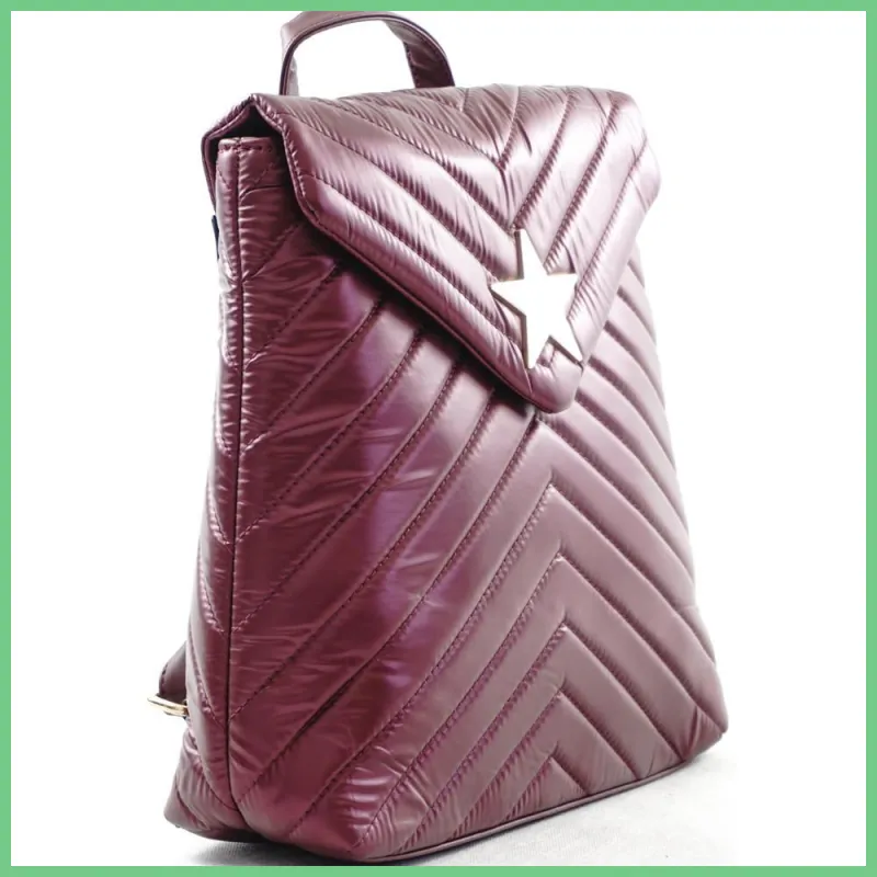 Női hátitáska csillaggal és V varrott mintával, vízhatlan, vörös taskatar-hu 2